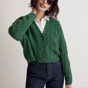 NWT Madewell Cable Knit Crop Cardigan in Varsity Green - M